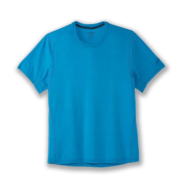 Brooks Distance - Mens Short Sleeve Running Shirt - Electric Blue (34528VFXK)